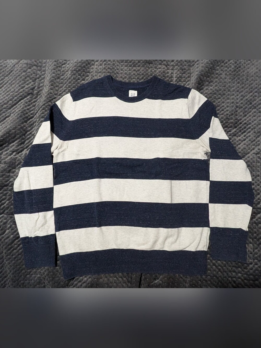 Gap Crew Neck Mainstay Navy Blue & Off-White Striped Sweater